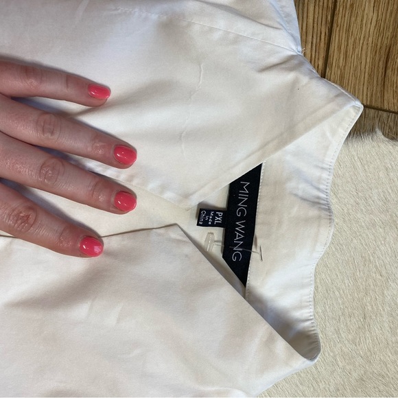 Ming Wang Sleeveless Zip-Up Stretch Cotton Shirt, White - Picture 7 of 12